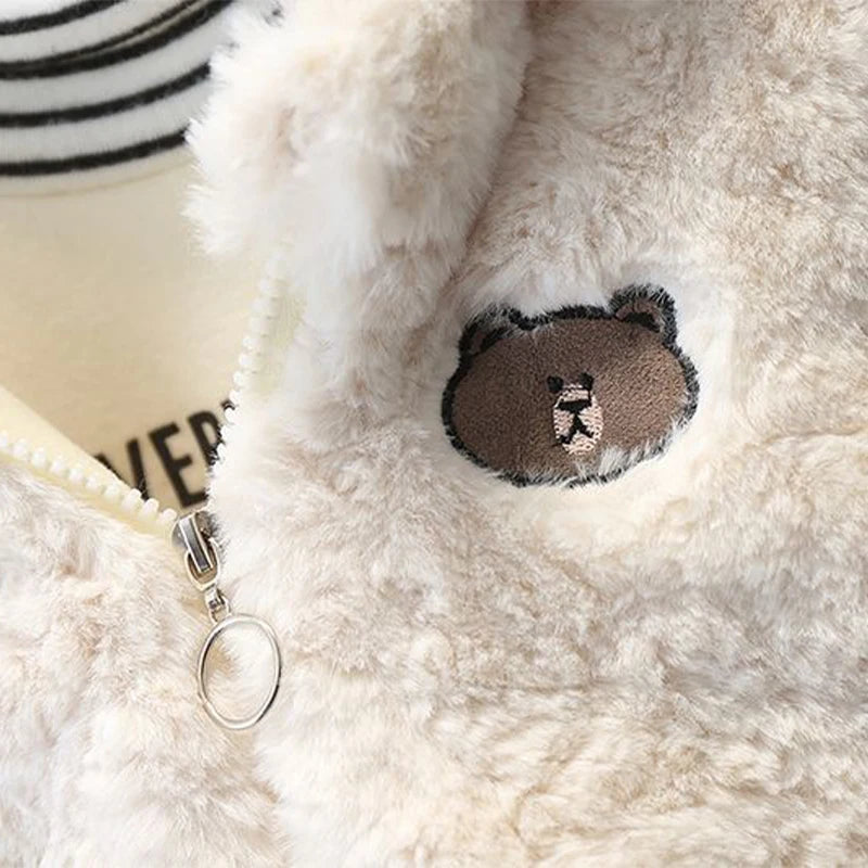 Winter Baby Girls Boys Cartoon Bear Warm Jacket Hooded Outerwear Children Thick Fleece Coat Cashmere Padded Jackets for Kids