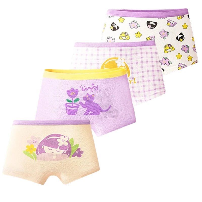 4/8 Pieces Kids Underwear Cute Princess Characters Girls Cotton Panties Washable Girls Boyshort Breathable Children Boxer Briefs