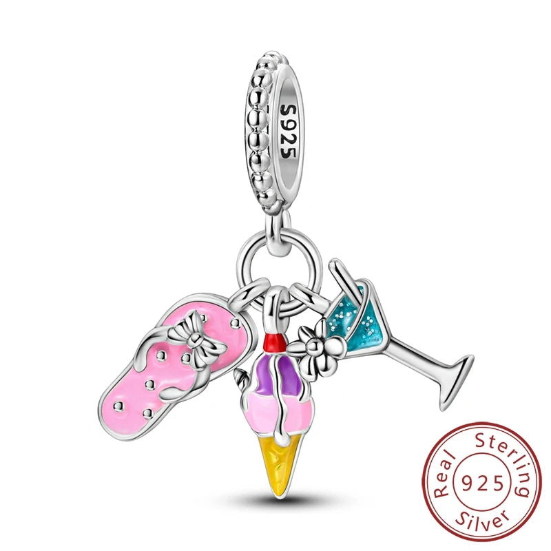 925 Sterling Silver Original Pink Ballet Shoes Charms Ballet Dancer Pendants For Women DIY Bead Fit Original Bracelet Necklace