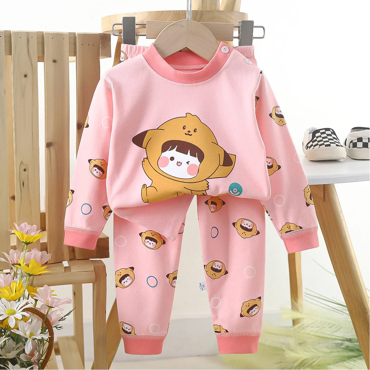 1pcs Children's Underwear Set Kids Soft Cotton Pajamas Boys Girls Baby Spring Autumn Cute Cartoon Long Sleeve Home Sleepwear