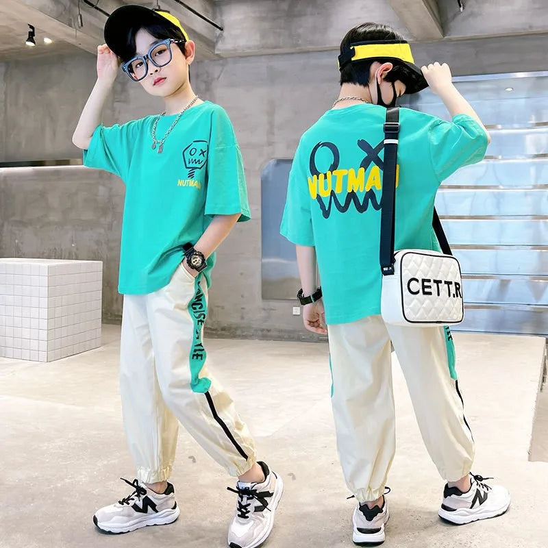 4-12 Years Teen Summer Boys Clothing Sets Fashion Letter Short Sleeve T-shirt Pants 2Pcs Suit For Kids Children Casual Outfits