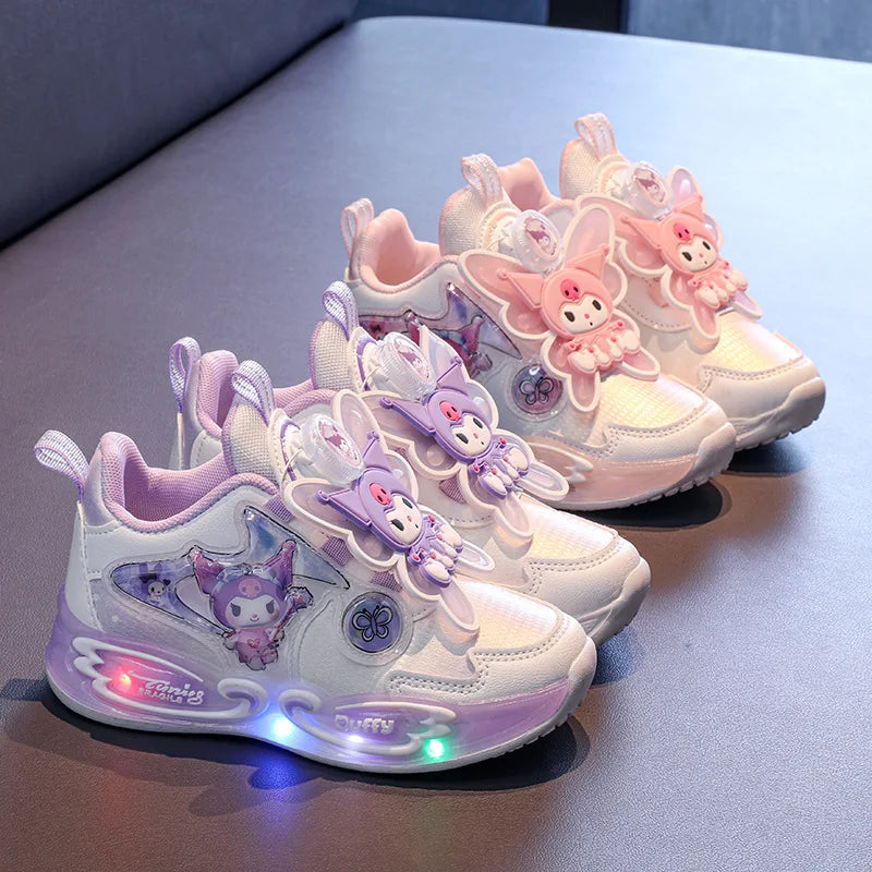 Kids'Casual Shoes Sneakers Led Light Cartoon Kuromi PU Leather For Girls Anti-slip Breathable Pink Pruple Shoes Size 26-33
