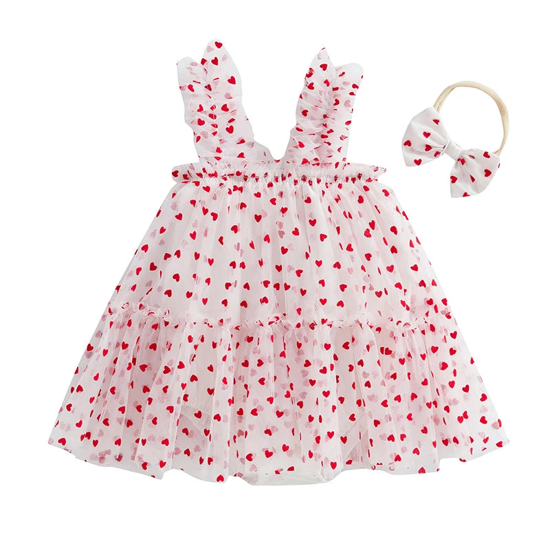 Toddler Girls Floral Print Ruffle Sleeve Romper Dress with Matching Headband Set for Summer Beach Outfit