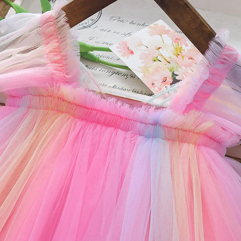Summer New Colorful Chiffon Baby Girl Princess Dress, Cute Butterfly Wing Children'S Clothing