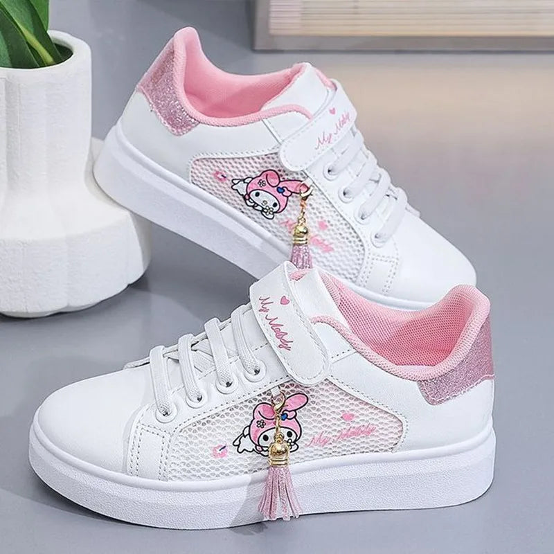 Sanrio hello kitty  spring autumn non-slip net shoes girl casual shoes cartoon board shoes kuromi sports shoes cute Sneakers