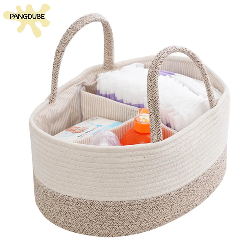 PANGDUBE Foldable Diaper Caddy Organizer - Portable Baby Storage Bag for Nursery Diaper Stackers & Caddies Cotton Linen Basket