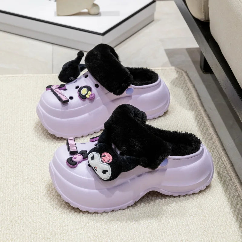 Kids' Slippers House Slipper Cotton EVA Cat Winter Shoes For Girls Warm Anti-slip Thick Bottom Black White Shoes Size 35-40