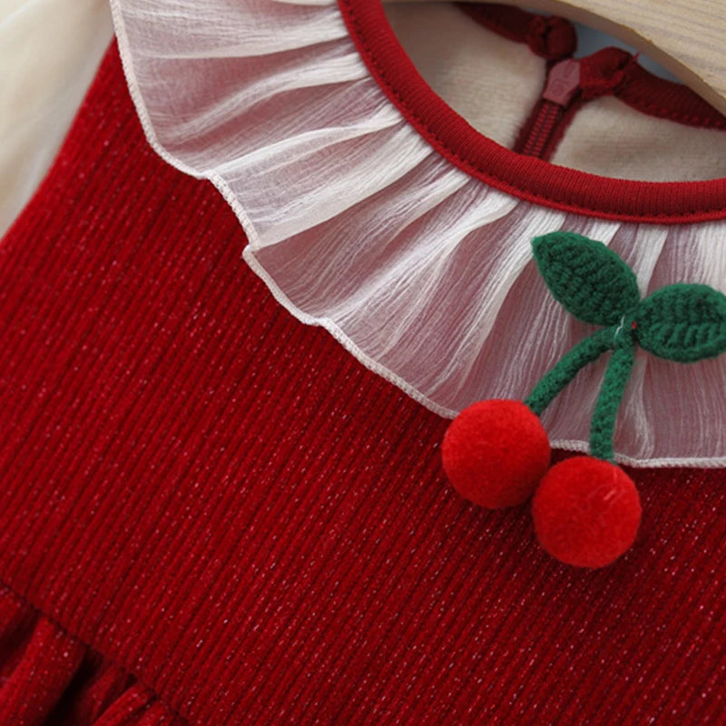 Autumn And Winter New Thickened And Warm Baby Girl Dress, Sweet Red Children'S Clothing For Christmas Parties (9 Month-3 Years)