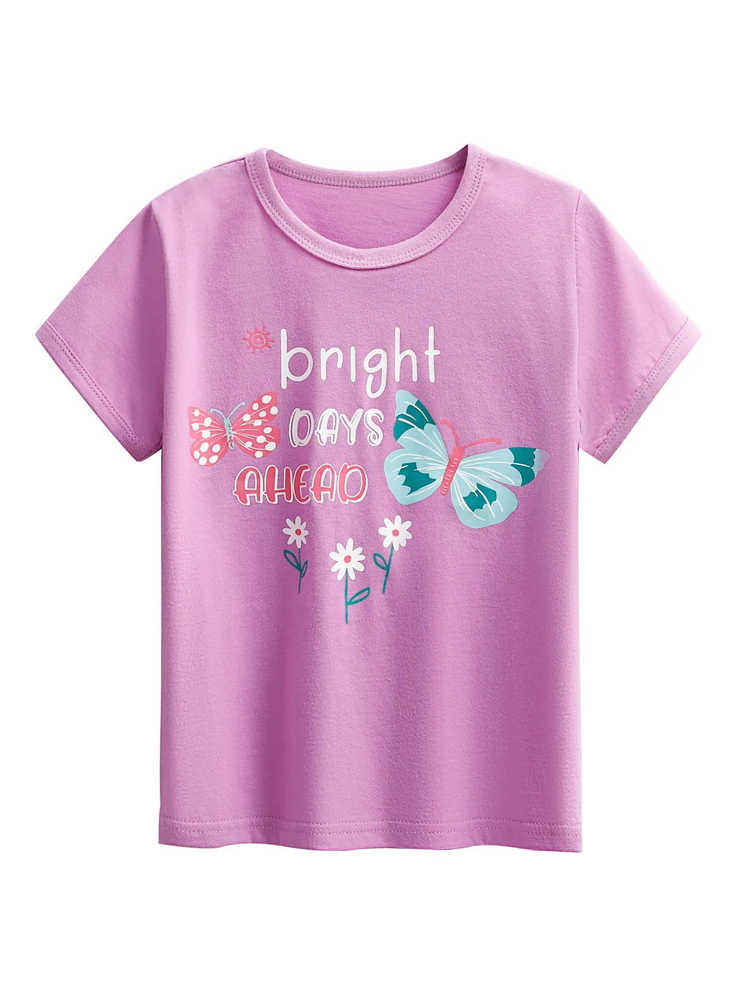 2025 Summer 2 3 4 6 8 10 Years Children Cotton Cartoon Star Bird Cat Rabbit Animal Print Short-Sleeve T-Shirt For Kids Baby Girl