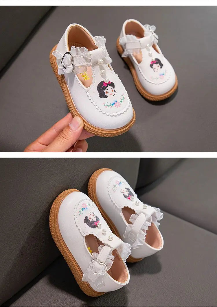 Disney Girls' Leather Shoes Lolita Princess Elsa Shoes Soft Sole Shoes Spring Children's Autumn Girl White Shoes Size 23-35