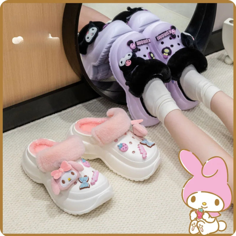Kids' Slippers House Slipper Cotton EVA Cat Winter Shoes For Girls Warm Anti-slip Thick Bottom Black White Shoes Size 35-40