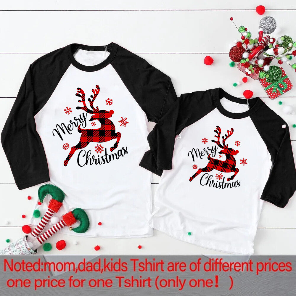 Merry Christmas Deer Print Xmas Family Matching Outfits Father Mother Son Daughter Family Clothes Christmas Party Family T-Shirt