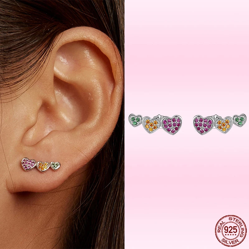 Bamoer 925 Sterling Silver Luxury Girl Earrings Rainbow Butterfy Cute Fancy Funny Ear Stud Original for Women Party Fine Jewelry