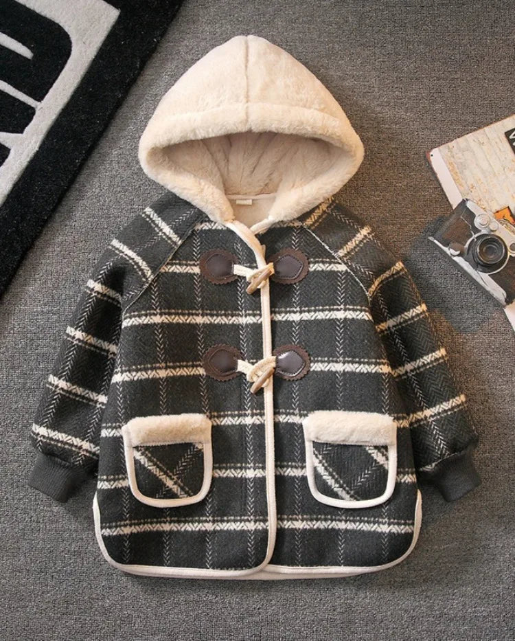 Boys Winter Wool Coat 2025 New Style Kids Thickened Fleece Lined Plaid Wool Jacket Thick Winter Clothing
