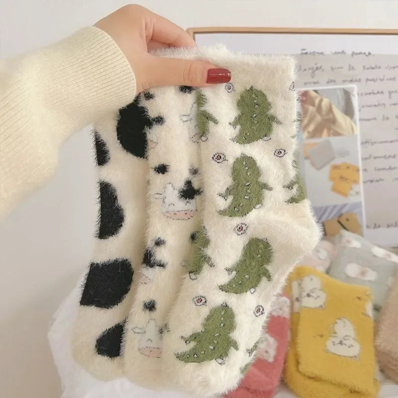 Winter Warm Padded Socks Thickened Mink Plush SocksCute Cartoon Soft Comfortable SkinFriendly Girls Socks Autumn Home Sleepwear