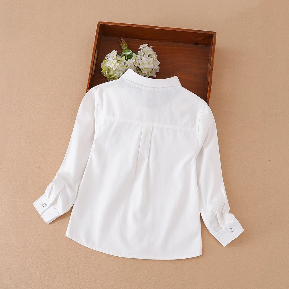 Boys School Uniform Shirts Long Sleeve Spring Autumn Turn-down Collar Kids Tops for School Children