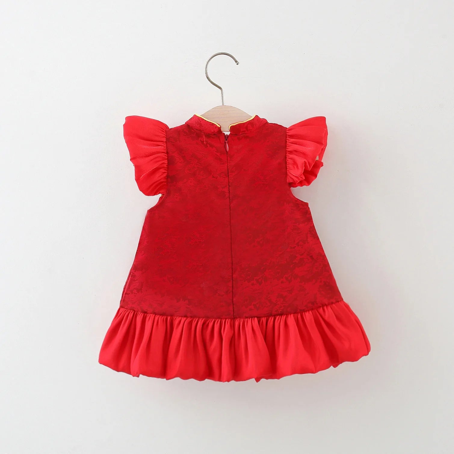 Summer New Chinese Retro Style Baby Girl Dress, Red Spring Festival Party Children'S Clothes Comes With Pendant (0 -3 Years）