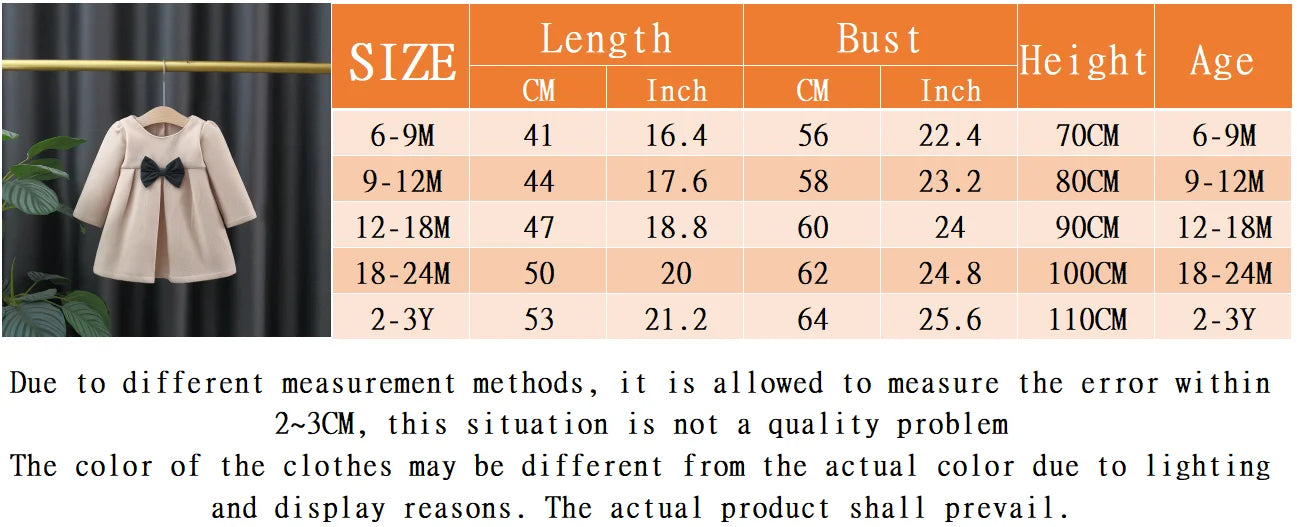 (6 Months -3 Years Old) New Korean Style Baby Girl Coat For Autumn And Winter, Sweet Bow Children'S Long Sleeved Clothes