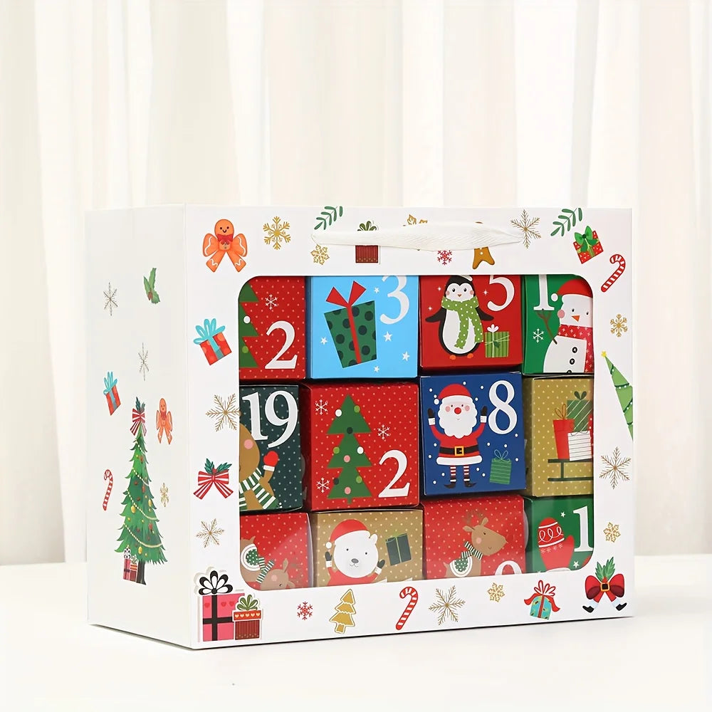 24PCS DIY Christmas Advent Calendar Boxes 24 Days Advent Countdown Gift Boxes Cardboard Number for Kids Xmas Holiday Decoration