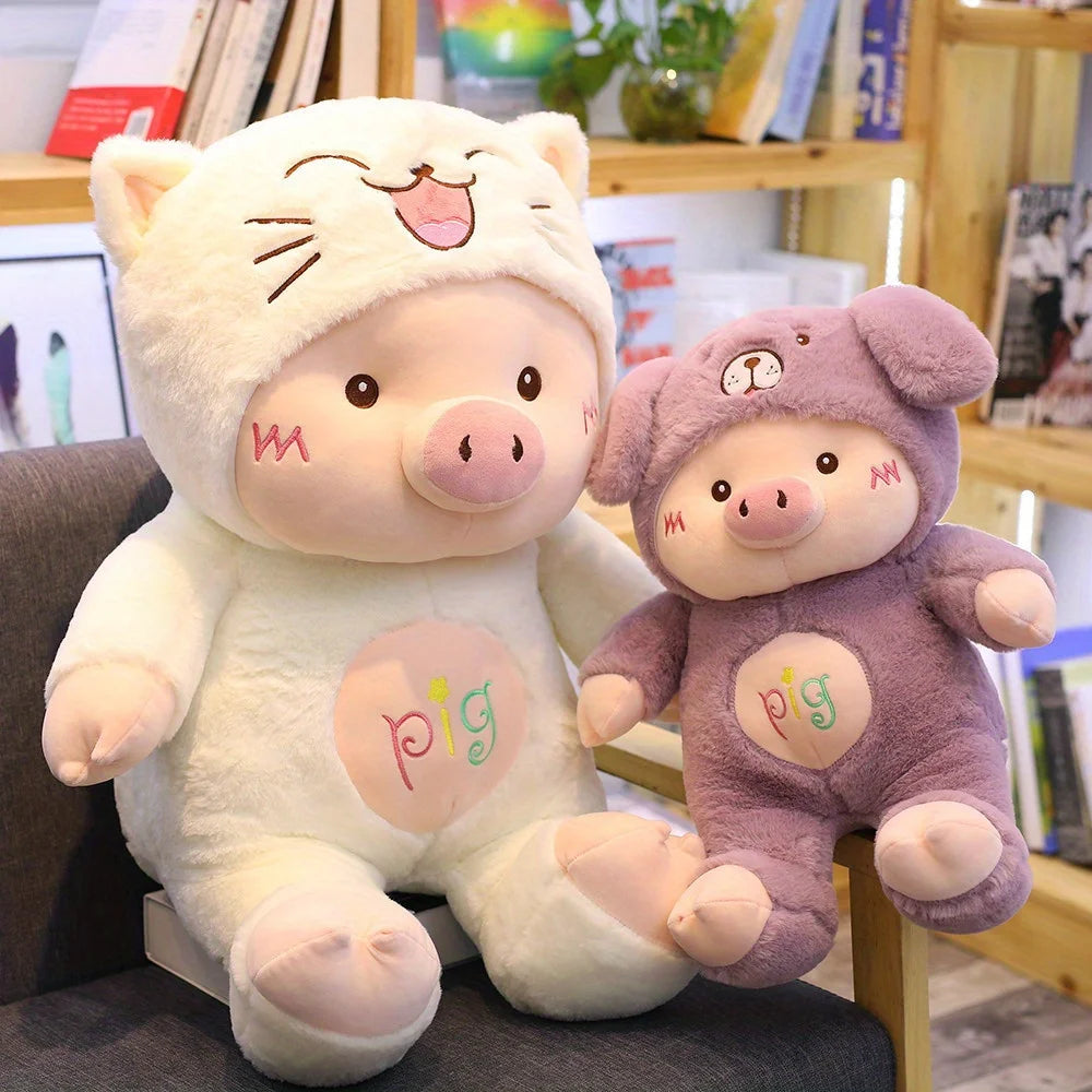 Cute Cartoon Pig Plush Toy Bear Hat Pig Doll Stuffd Animals Plushies Bed Sofa Decoration Birthday Gifts for Kids & Adults