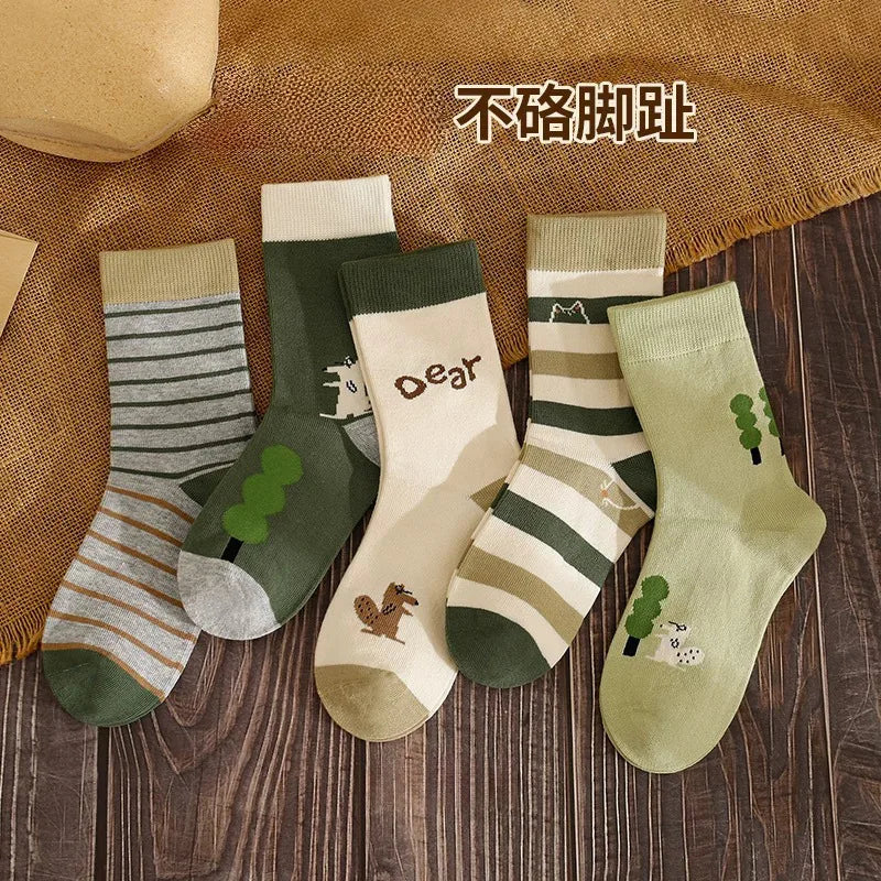 Kids' Socks Boys Girls Autumn Cotton Socks Baby Animals Pattern Socks Children Mid-calf Sock 5 Pairs