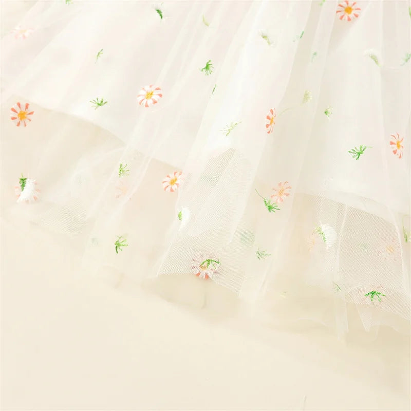 Spring And Autumn New Floral Chiffon Baby Girl Princess Dress, White Long Sleeved Children'S Clothing For Babies Aged 0-3 Years