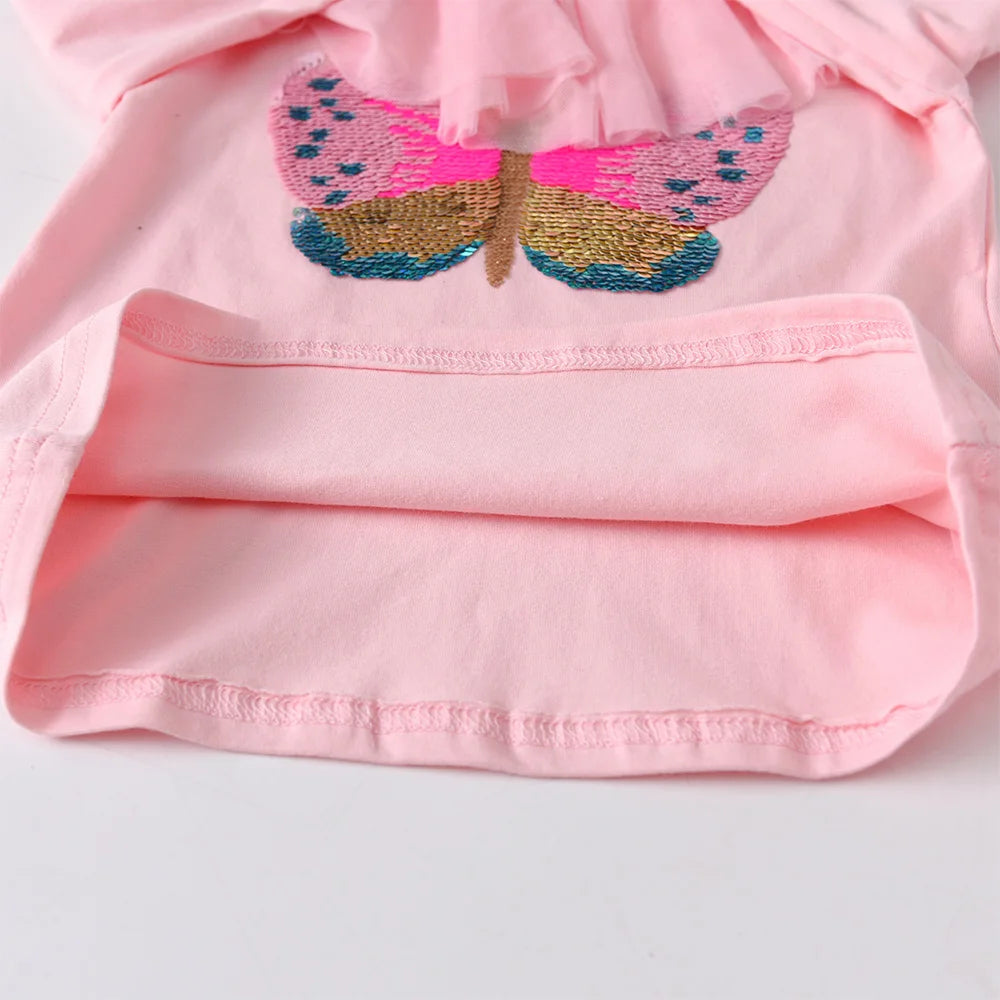 VIKITA Kids Long Sleeve Cotton Casual Pink T Shirt Girls Butterfly Sequined Appliqued Fairy Elf Cute Tops and Tees Kids Clothes