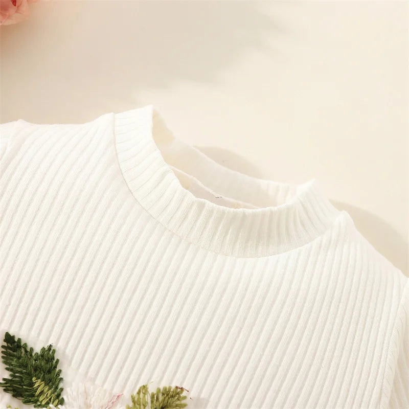 Spring And Autumn New Floral Chiffon Baby Girl Princess Dress, White Long Sleeved Children'S Clothing For Babies Aged 0-3 Years