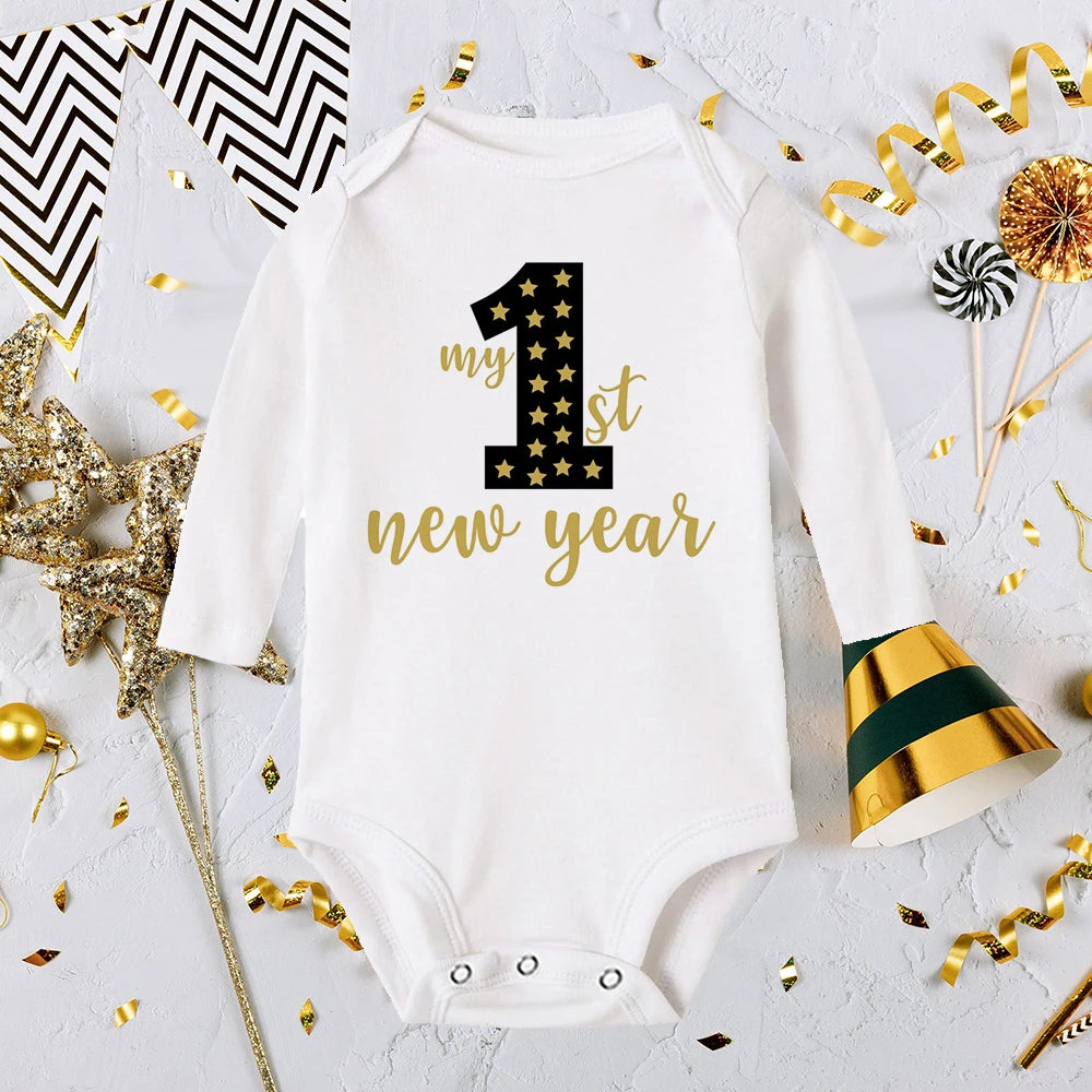 It Is My 1st New Year Baby Boy Girl Long Sleeve Romper Fashion Casual Robe Ropa Newborn Baby Bodysuit New Year Holiday Best Gift