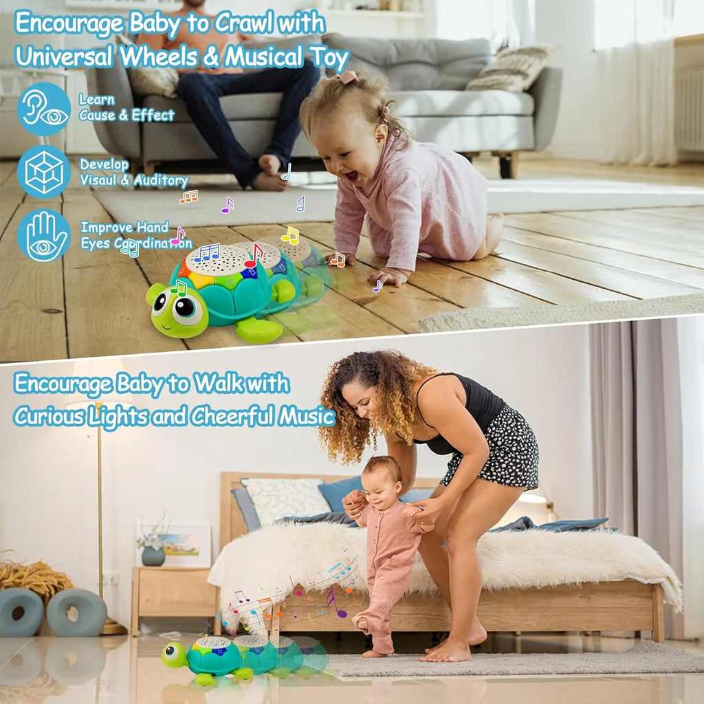 Baby Toys 5 in 1 Musical Projector Turtle Crawling Toys Tummy Time Infant Educational Toys for Boy Girl Birthday Christmas Gift