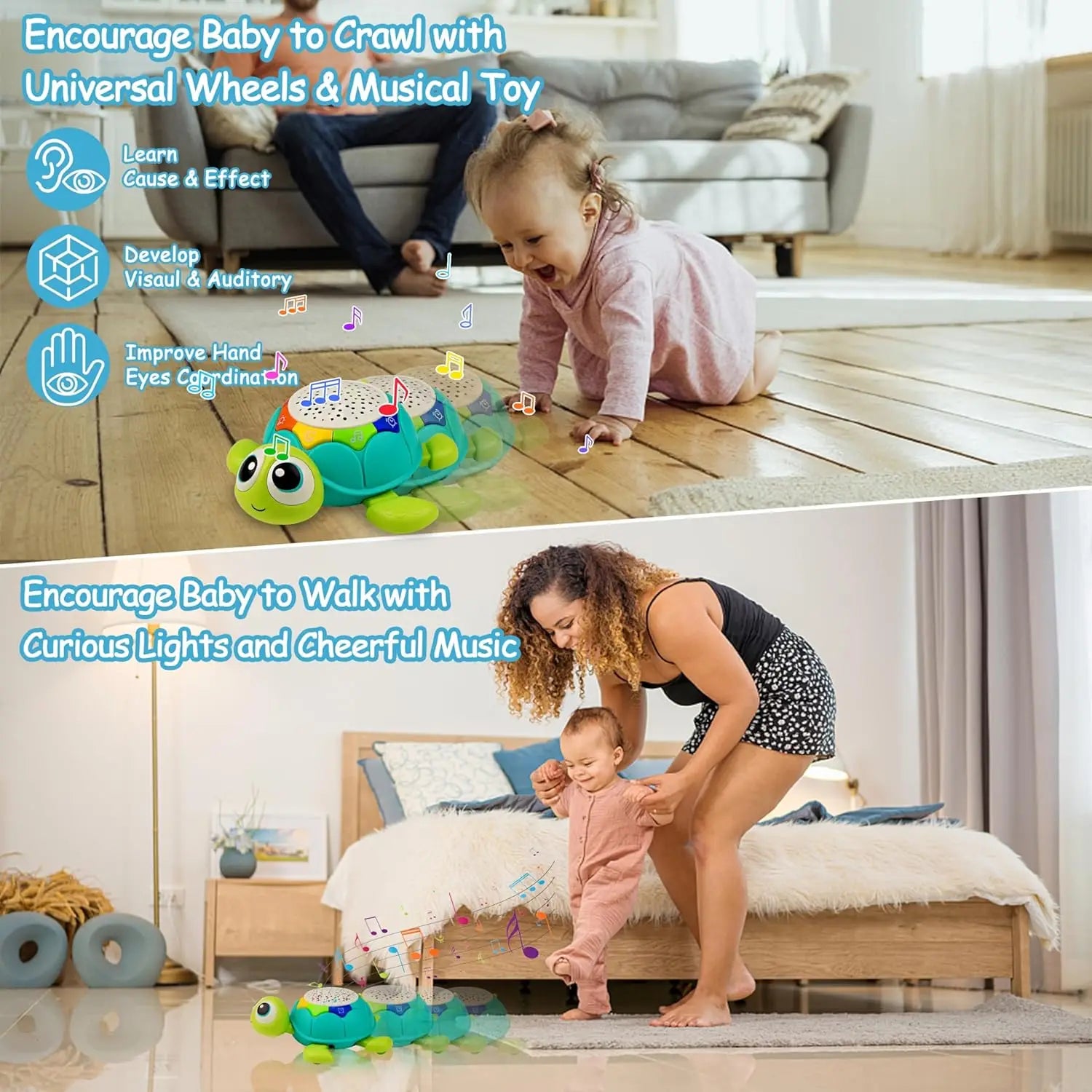 Baby Toys 5 in 1 Musical Projector Turtle Crawling Toys Tummy Time Infant Educational Toys for Boy Girl Birthday Christmas Gift