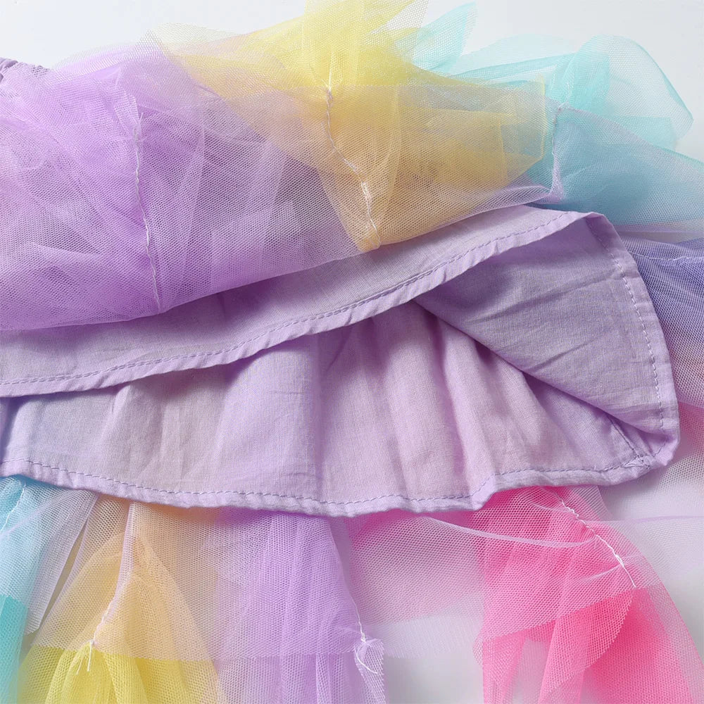 VIKITA Girls Rainbow Multicolor Tutu Skirt Kids Colorful Tulle Ballet Dance Princess Party Layered Mini Skirt 3-10Y Cute Outfit