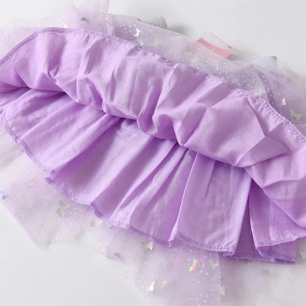 VIKITA Girls Butterfly Sequins Appliqued Skirts Kids Purple Irregular Performance Prom Gown Party Princess Cute Cake Mini Skirts