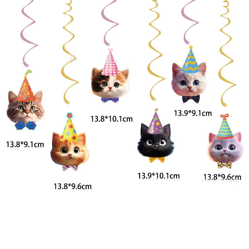 Cat Face Hanging Swirl Decorations Banner Party Supplies Pet Meow Happy Birthday Theme Decor Paper Funny Favor for First 1stBday