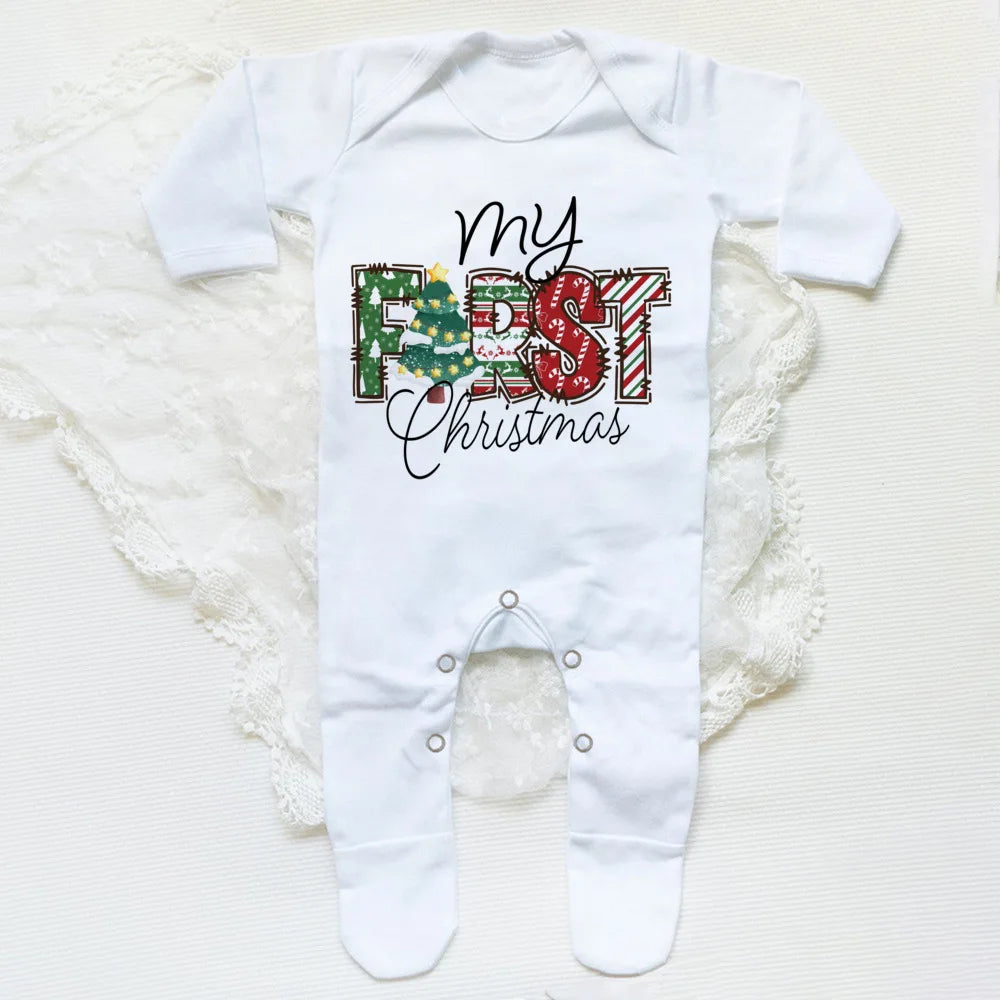 First Christmas Print Baby Sleepsuit Xmas Babygrow Sleepsuit Infant Christmas Gift Boys Girls Clothes Baby Coming Home Outfits