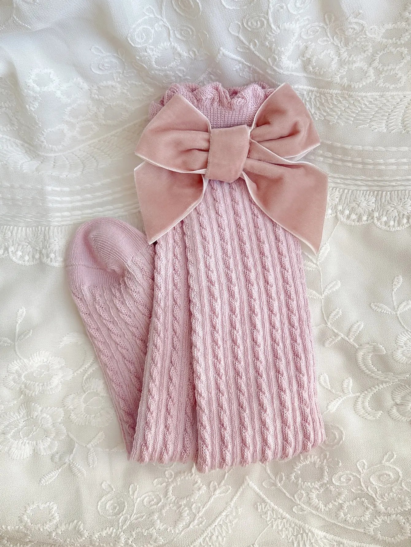 3pairs Girls Bow Decor Over The Calf Long Socks