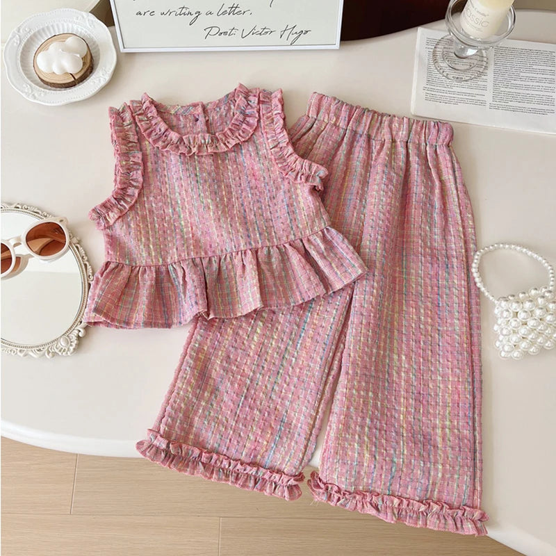 Summer New Plaid Baby Girl Set, Casual And Comfortable Children'S Clothing Suitable For Babies Aged 9 Months To 4 Years Old