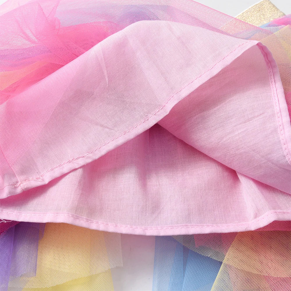 VIKITA Girls Rainbow Ballet Mini Skirt Kids Colorful Party Tutu Toddler Irregular Layered Performance Dance Mesh Skirt Outfit