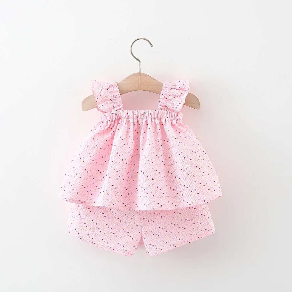 (0-3 Year Old Baby Girl Two-Piece Set) Summer New Casual Vacation Style Sweet And Caring Children'S Sleeveless Clothes