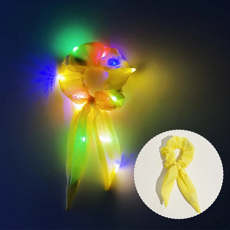 Popular Flashing Light Up hair tie LED Luminous scrunchies Women girls glowing Scrunchy Hair Rope Halloween luminous hairband