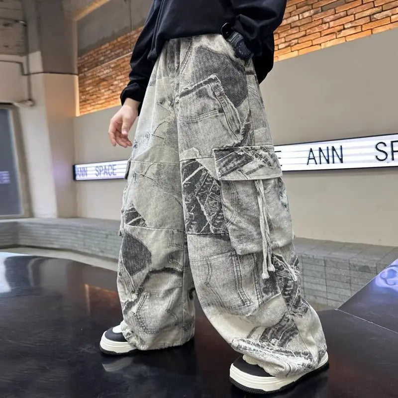 New 2025 Autumn Big Boys Wide-Leg Cargo Pants Loose Straight Comfortable Casual Bestseller for Teen Boys