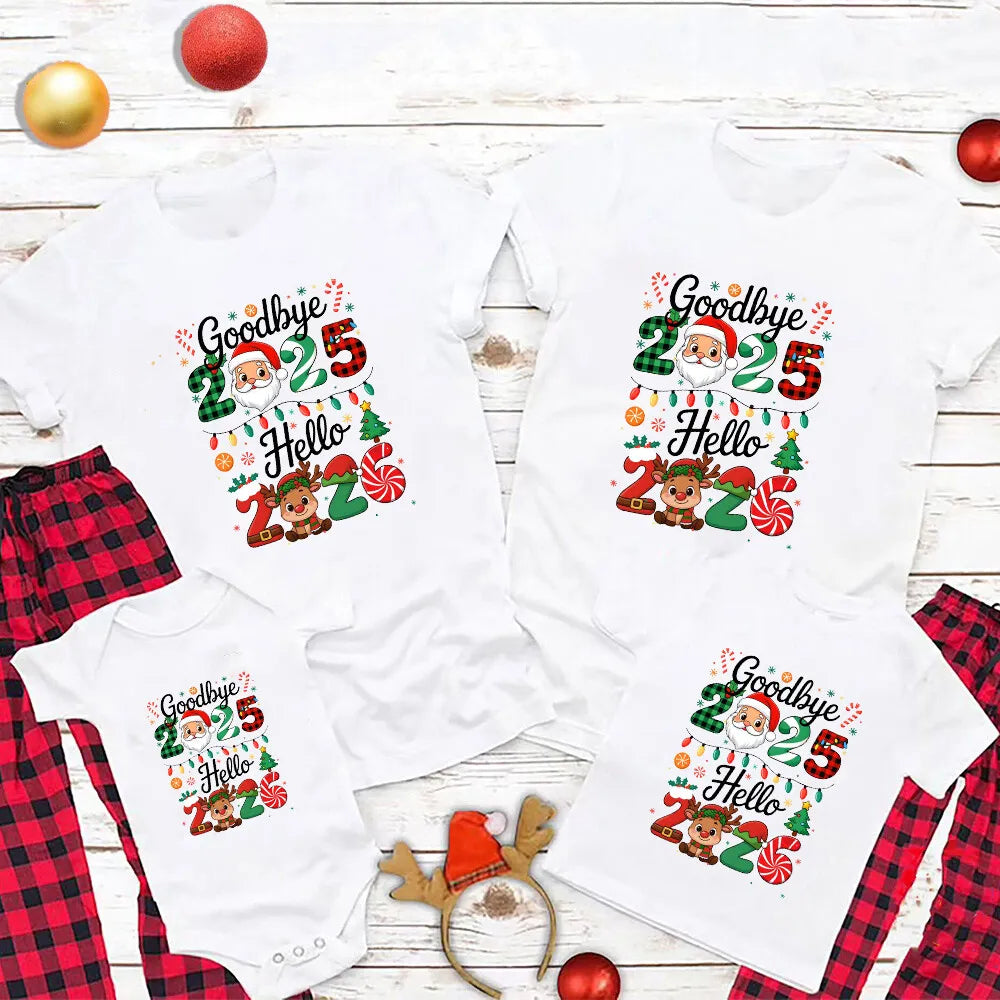 Goodbye 2025 Hello 2026 Christmas Matching Tshirt Father Mother Son Daughter Clothes Holiday Xmas Party Family T-shrits Outfits