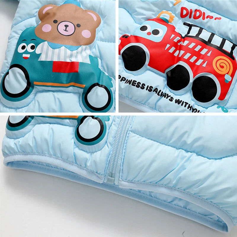 Autumn Winter Fashion Girls Boys Jacket Cute Cartoon Bear Print Warm Hooded Outerwear For 2-6 Years Kids Child Cotton Down Coat