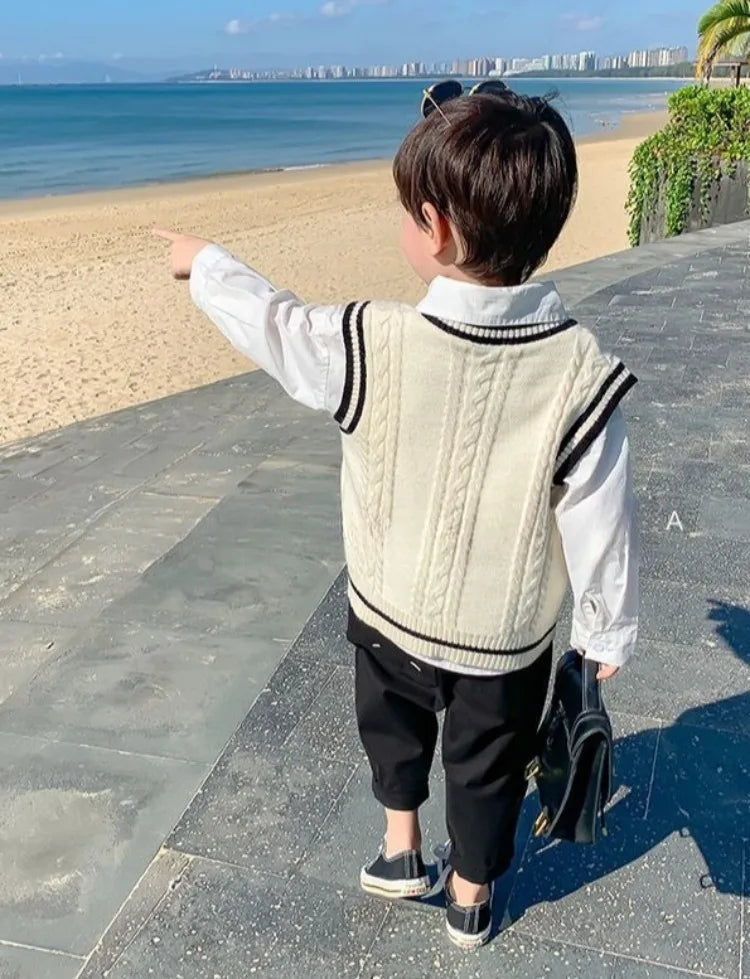 Boys' Knit Vest 2025 Spring Autumn New Preppy Style Kids' Outerwear Trendy Baby Boy Vest for School Casual Wear
