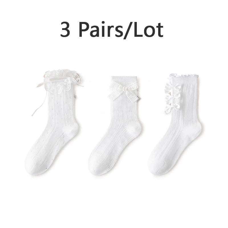 3/6 Pairs Girls Socks White Princess Lace Socks Kids Girl Breathable Children Socks Comfortable Mid Tube Socks For Girls