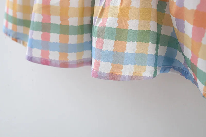 Summer New Cute Colorful Checkered Baby Girl Dress, White Collar Children'S Sleeveless Clothes (9 Months -3 Years Old)