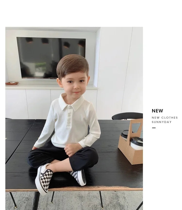 Boys Polo Shirts Long Sleeve Tops for Kids Solid Color Children T-shirt Cotton  Baby Tops Toddler Spring Autumn Outwear