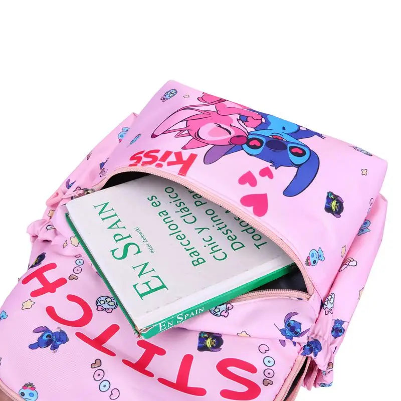 4pcs Stitch Backpack, Pencil Case, Shoulder Bag, Wallet Set, Stitch and Angel School Bag, Casual Student Travel Daypack, Gift