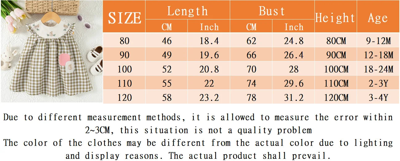 Summer New Cute Squirrel Embroidered Baby Girl Dress, Casual Style Checkered Small Flying Sleeve Children'S Clothing (0-4 Years)