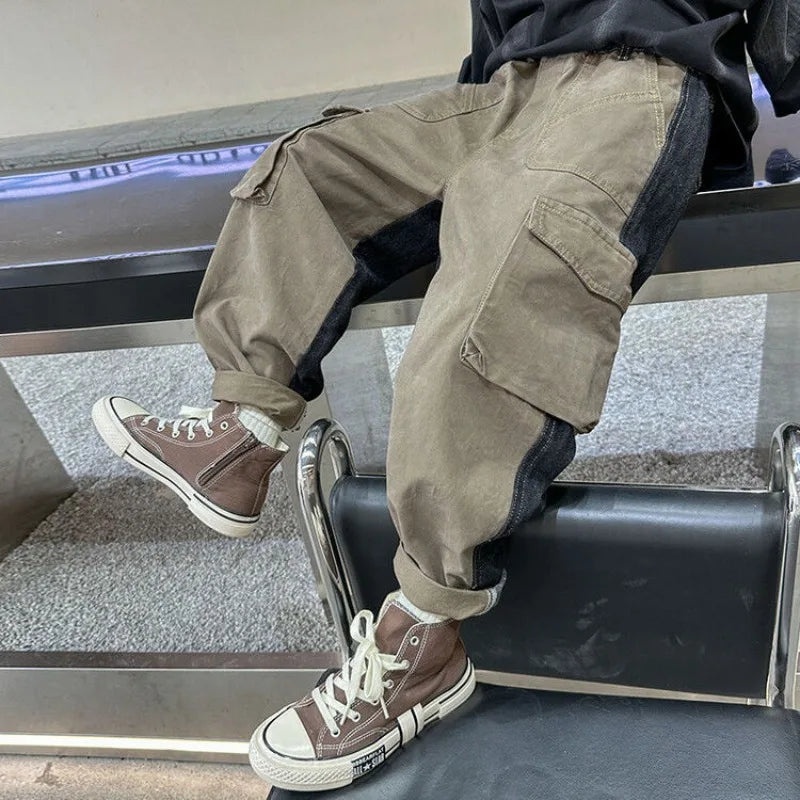 Boys' Cargo Pants 2025 Spring Autumn K-Fashion Loose Fit Tween Boys Stylish Casual Long Jeans Pants